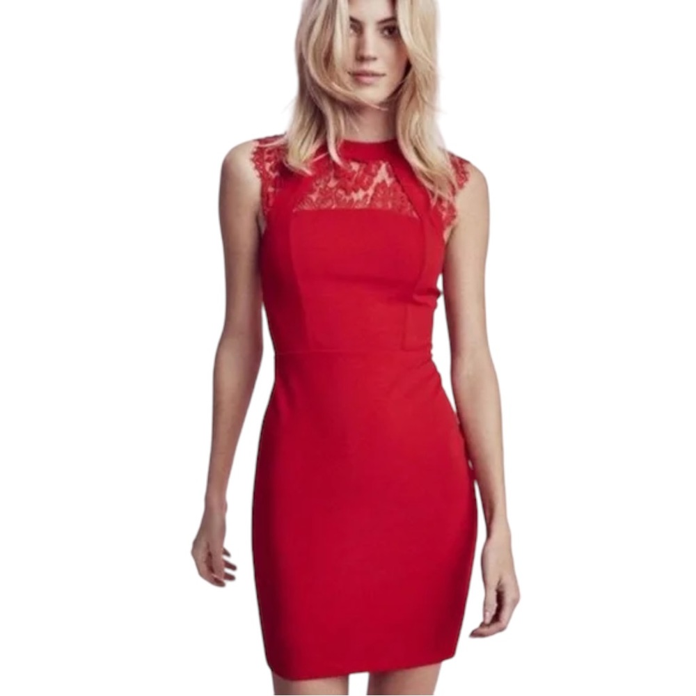 Women’s Express Lace Trim Cut-Out Sheath Dress in Red Express Style Trial SZ 0